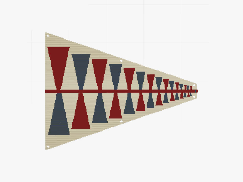 A 3D view of the meshed board: an FR-4 substrate with the front and back copper layers on it, drawn as the blocks of cells the solver discretised them into.